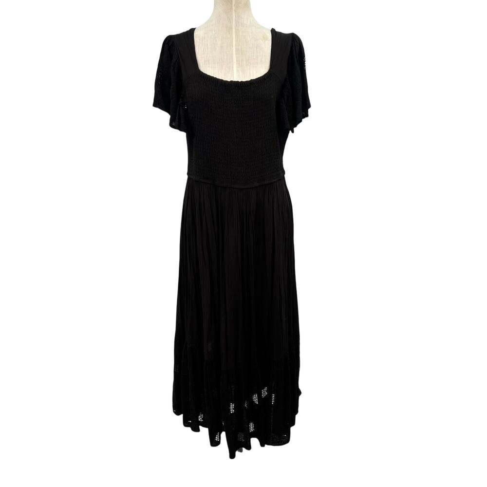Anthropologie Seen Worn Kept Zohara Dress Smocked Eyelet Black Plus Size 1X - Picture 2 of 13